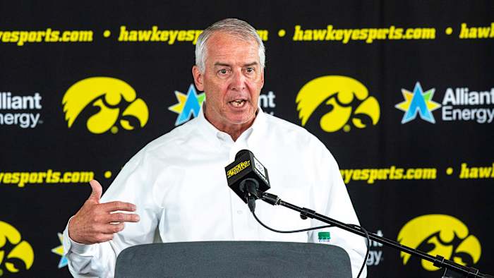 Iowa AD Gary Barta speaks to the media
